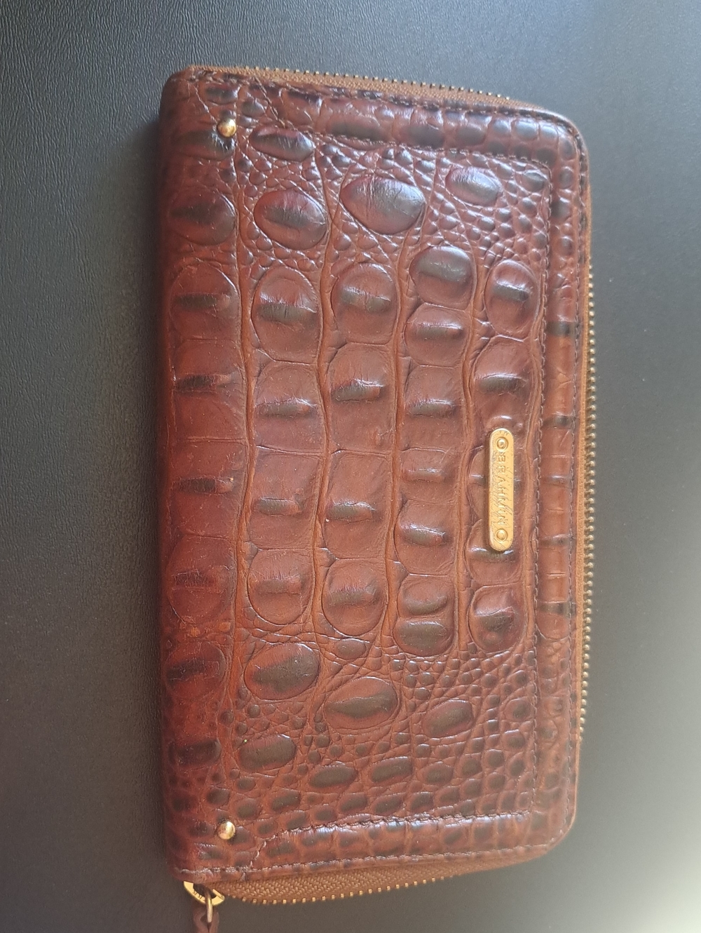 Brahmin Brown Croc-Embossed Zip Wallet Pecan Melbourne